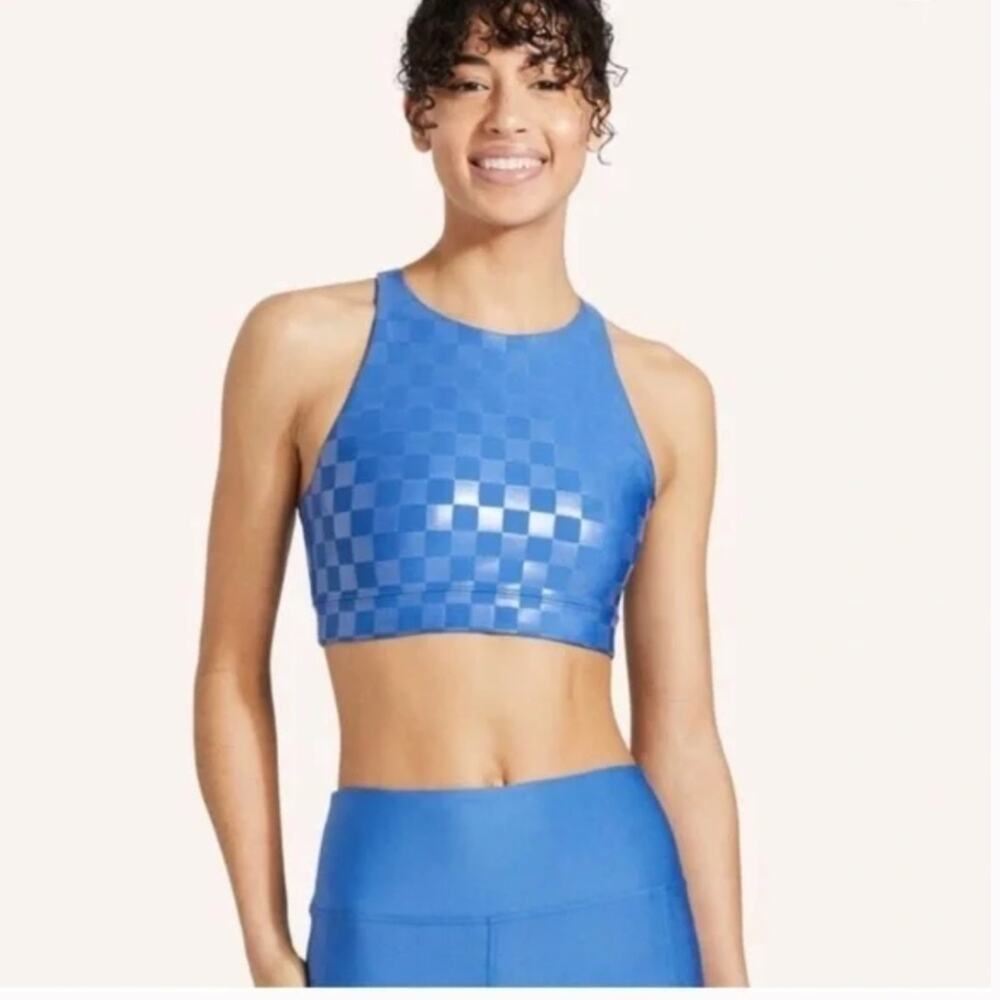 PELOTON Show Up High Neck Sports Bra Blue Size Small